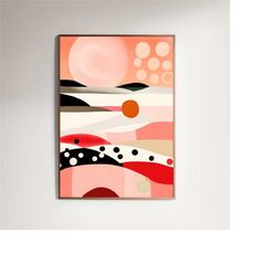 mid-century modern landscape poster | abstract wall fine art print - vintage, eclectic, giclee, whimsical, large size, c
