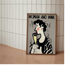 Woman and Wine Vintage Food&Drink Poster - Giclee Reproduction - Poster Print Gift Idea - large mailed art prints - kitc