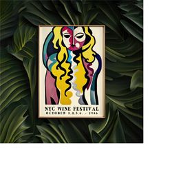 vintage nyc wine festival poster - art deco retro beverage advertisement - bar wall decor - classic alcohol print - nost