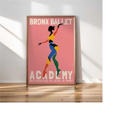 bronx ballet academy poster | pink ballerina art | nyc dance studio wall art print - elegance movement inspiration, clas