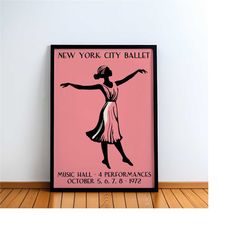 minimal ballet poster - vintage nyc ballerina art print | pink and black dance art, ballerina decor, elegance poster, mo