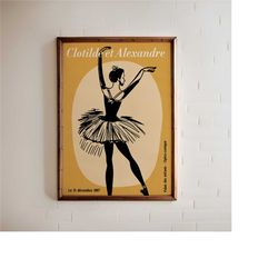 french ballet poster - mustard yellow - paris ballerina wall art prints - ballerina gift - nursery and kid's room decor