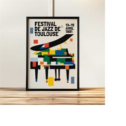 1991 FRENCH JAZZ POSTER - Festival De Jazz De Toulouse - Grand Piano Wall Art Prints - Music poster Jazz decor Musical w