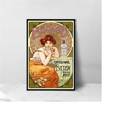 Beckers Original Bitter 1807 Retro Art Nouveau Poster Alphonse Mucha - High Quality Canvas Art Print - Room Decoration -
