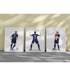 kylian mbappe printable football wall decor, set of