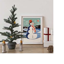 snowman poster, winter wall art, holiday decor, christmas poster, nursery wall hangings, baby room prints, christmas gif