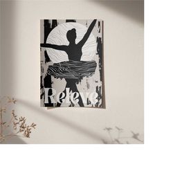 ballet dance poster - black and beige wall prints, vintage ballerina wall art, relev giclee reproduction, 24x36 wall pri