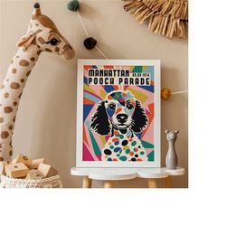 Pooch Parade Poster, Exhibition Poster, Dog Show Wall Art, Manhattan Travel Print, Colorful Dog, Nursery Room Decor, Ret