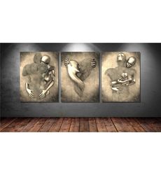 set of 3 vintage love heart canvas wall