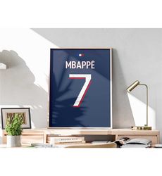 printable kylian mbappe jersey, football wall decoration, 2023