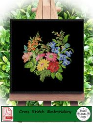 Small bouquet of flowers roses bells daisies Antique cross stitch pattern