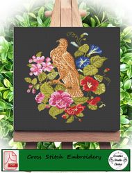 Vintage cross stitch pattern Falcon and flowers 2