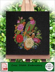 Antique cross stitch pattern Falcon and flowers 2