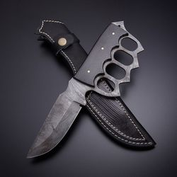personalized damascus hunting knife || handmade hunting knife || hand forged knife || free leather sheath