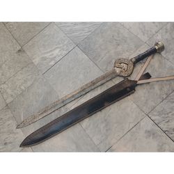 Custom Handmade Damascus Steel 38 inches King Theoden Herugrim Sword Lord Of The Ring Sword Battle Ready With Leather Cu