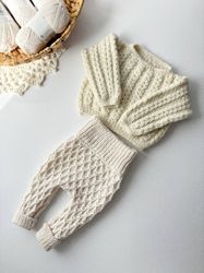 Hand-Knitted 'Braids of Tenderness' Newborn Sweater - Baby Alpaca