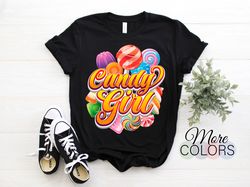 candy girl cute gift for lollipop lover sweet tooth lolly t-shirt, kids girls candies shop costume outfit, christmas bir