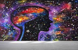 Custom Wall Paper,Woman And The Universe,Contemporary Wall Poster,Bright Wall Paper,3d Wall Paper,Woman Wall Decor,