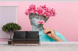 Floral Wall Mural, Wall Paper Peel and Stick, Modern Wall Paper, Modern Wall Paper, 3d Wall Paper, Antique Bust Wall Pai