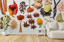medicinal herbs art, spices wallpaper, kitchen wall decor, food wall paper, modern wall decals, 3d wall decor, indian sp