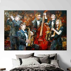 Music Art Canvas, Modern Canvas Art, Jazz Musicians Painting Wall Decor, Jazz Music 3D Canvas, Printable Wall Art Glass