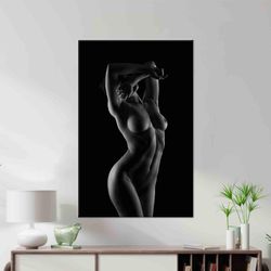 nude woman wall art decor, naked girl painted glass, sexy woman body photo poster, sensual canvas print, christmas decor