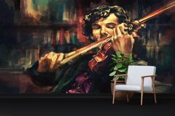music wall decor, male violinist painting wall decor, music wall print, violin wall mural, wallpaper peel and stick, wal