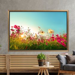 nature view glass art, spring flowers art canvas, spring landscape artwork, flower artwork, framed wall art glass decor,
