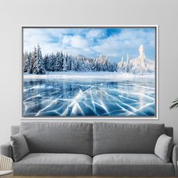 landscape tempered glass, winter landscape poster, winter scenery canvas print, view stained glass printing, farmhouse w