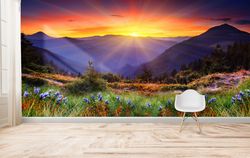 living room wallpaper, do it yourself, 3d wallpaper, landscape mural, wall decor, view wall mural, mountain landscape wa