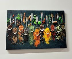 Modern Canvas Poster, Indian Spices 3D Canvas, Kitchen Printed, Wall Decoration Canvas Art, Spices Kitchen Wall Art, Gla