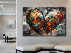 abstract heart canvas print, colorful heart canvas print, love heart canvas, abstract art, colorful canvas, modern wall