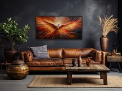 Rising Phoenix Extra Large Wall Art - Majestic Phoenix Painting Printed On Canvas Framed, Unframed, Ready To Hang
