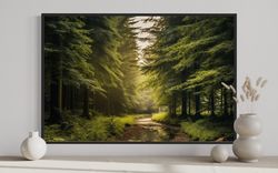 Realistic Fir Tree Forest Painting Canvas Print, Green Nature Landscape Living Room Wall Decor Framed Ready To Hang
