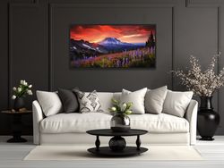 Mount Rainier Sunset Photo Style Painting Canvas Print, Washington Landscape Wall Art, Framed Unframed Ready To Hang
