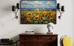 Traditional Ukrainian Sunflower Field At Sunset Painting Canvas Print - Sunflowers Wall Art Framed Or Unframed Ready To