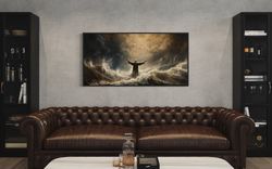 Moses Parting The Red Sea Painting Canvas Print, Extra Large Religious Jewish Christian Wall Art, Bible Scene Framed, Re