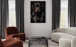 Rottweiler As Gangster Portrait Painting Cavas Print Or Poster, Funny Gift For Rottweiler Owners, Game Room Decor, Man C