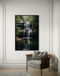 waterfall wall art - photography style waterfall landscape vertical painting canvas print, nature decor framed or unfram