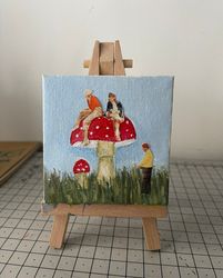 mushroom mini canvas art - mixed media painting