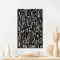 Retna Songs of Illumination Scripts Art Canvas, Black And White Art Canvas, Tempered Glass, American Art Canvas, Framed