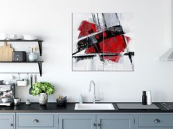 Red & Black Line Abstract Canvas, Line Canvas Print Home Decor, Geometric Wall Art Painting for Living Room, Minimalist