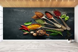 spices wall decor, personalized wallpaper, wall decals murals, kitchen wallpaper, modern mural, spices wall decor, 3d pr