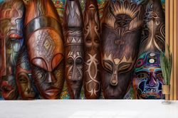 patterns and how to, wall decals, wall mural wallpaper, mask mural, abstract wall paper, african traditional mask wallpa