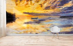 removable wall paper, paper wall art, removable wallpaper, gift for him, abstract seascape painting wall painting, lands