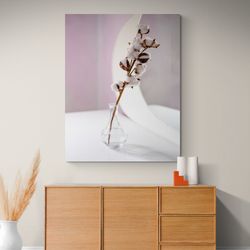 Minimalist Cotton Elegance,Cotton Branch, Elegant Decor, Simple Beauty, Nature Print, Transparent Vase, Wall Art, Modern