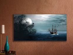Moonlit Voyage,Moonlight Scene, Ship Artwork, Sea Journey, Full Moon, Maritime Decor, Wall Art, Ocean Art, Mysterious Ni