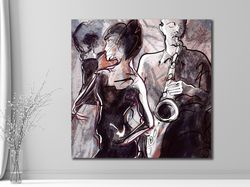 music wall art jazz oil painting roman nogin canvas print music gift jazz club decor pianist saxophone jazz music extra