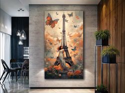 Parisian Dreamscape,Paris, Eiffel Tower, Surreal Art, Butterflies, Romantic Escape, Dreamy Landscape, Autumn in Paris, M