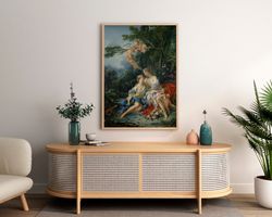 francois boucher - jupiter et callisto print on canvas, gallery wrapped, couple art, love painting, vintage style, sensu